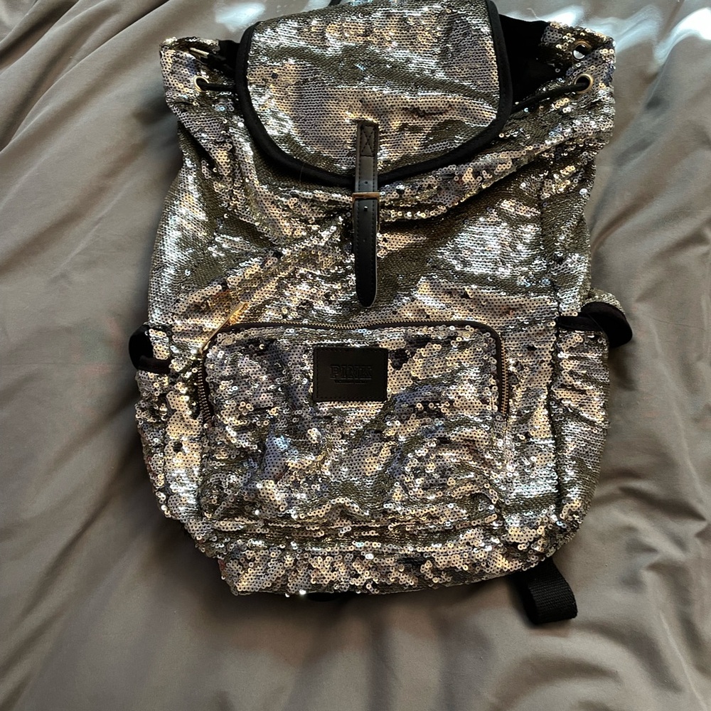 PINK Victoria's Secret Silver and Black Backpack